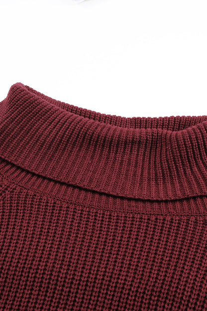 Khakifarbener, schulterfreier, gerippter Strickpullover mit Umschlag