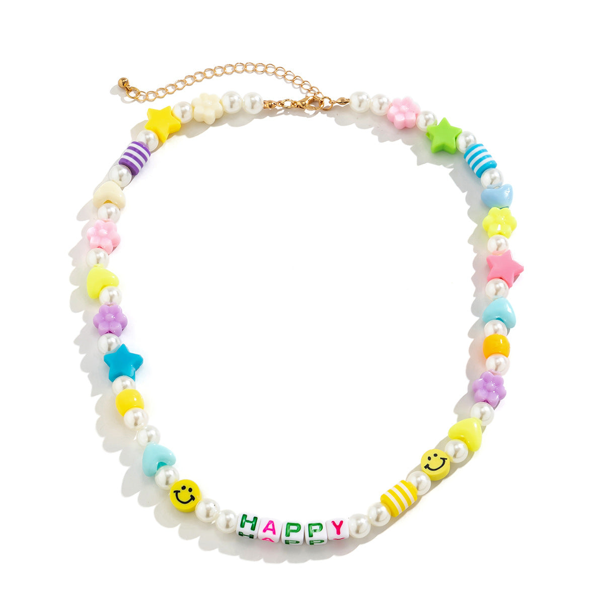 Perle personnalisée tendance avec coeur/pentagramme/fleur et collier design en perles HAPPY carré