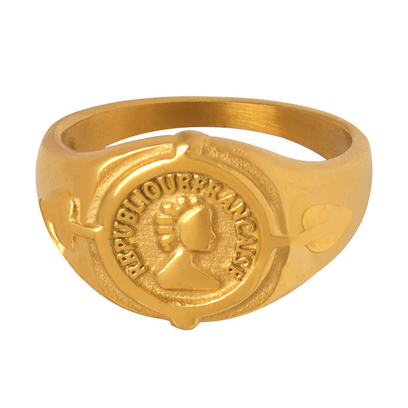 18K gold noble and elegant portrait relief design versatile ring