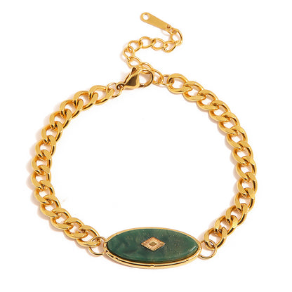 18K Gold Retro Simple Inlaid African Jade Design Versatile Bracelet