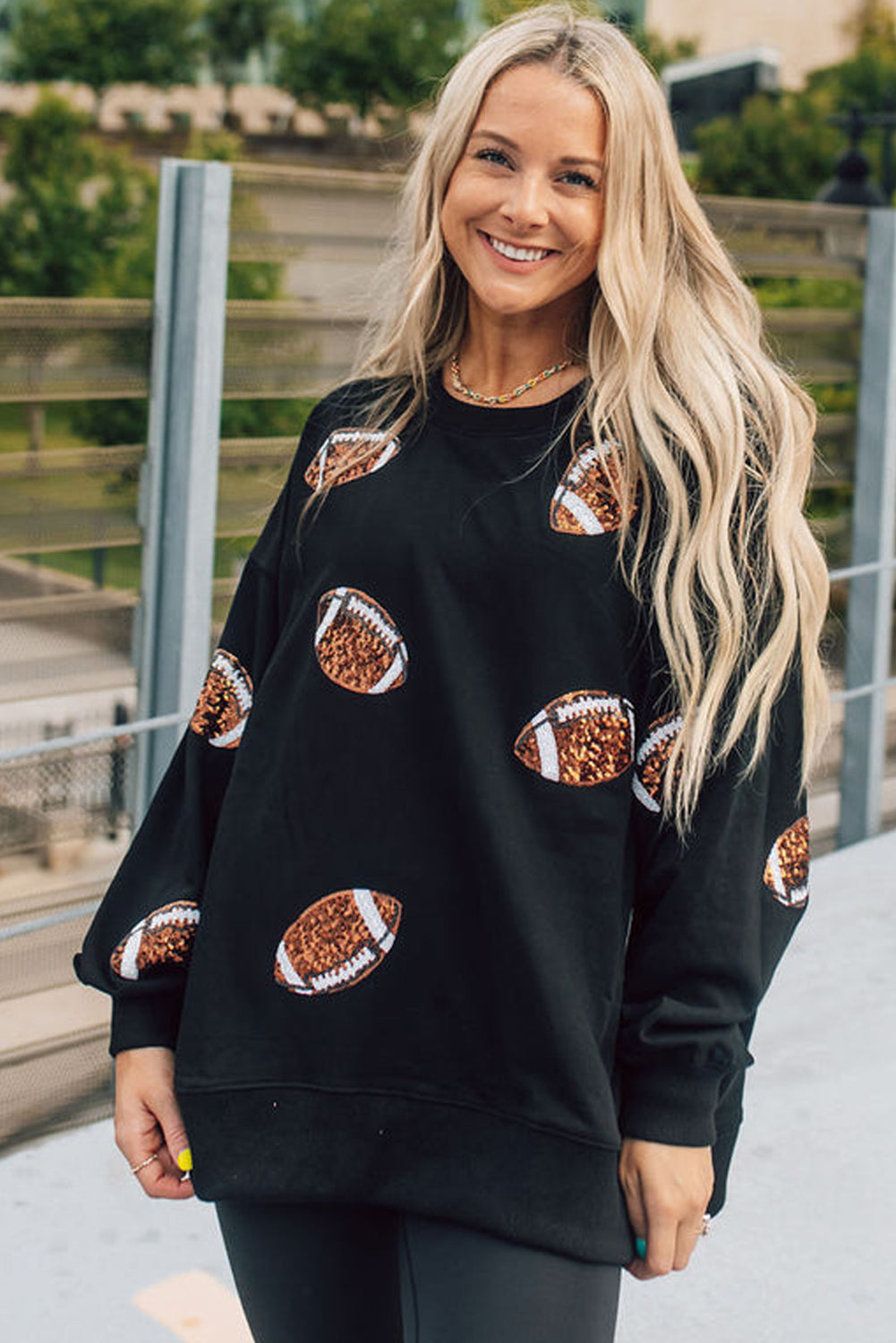 White Sequin Rugby Graphic Pullover Sweatshirt