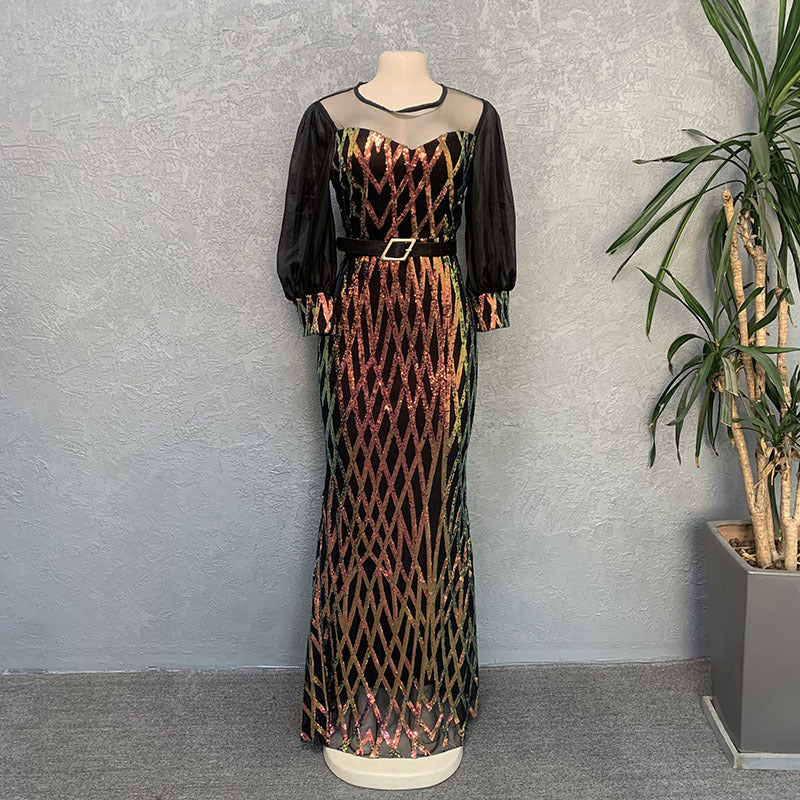 Robe de soirée en gaze à paillettes pour femmes, mode africaine européenne et américaine