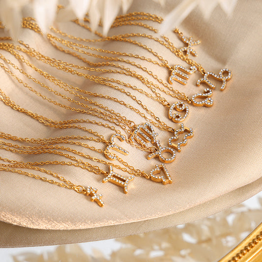18 Karat Gold, exquisite und schillernde zwölf Sternbilder, Diamant-Design, leichte Luxus-Halskette