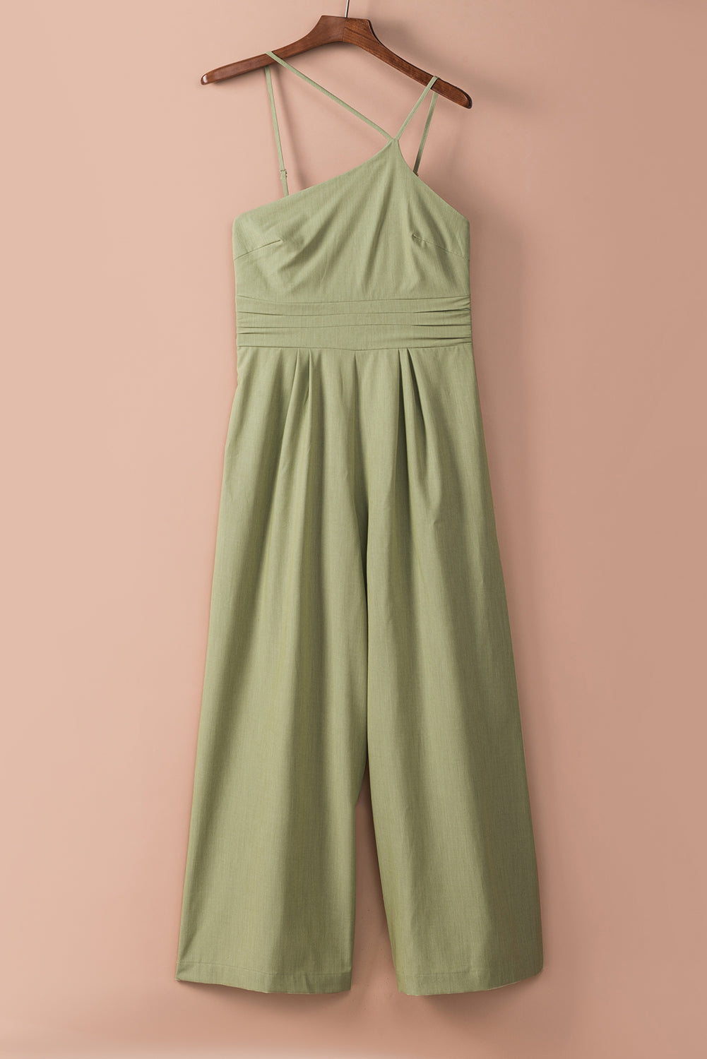 Green Casual Asymmetric Thin Straps Wide Leg Jumpsuit