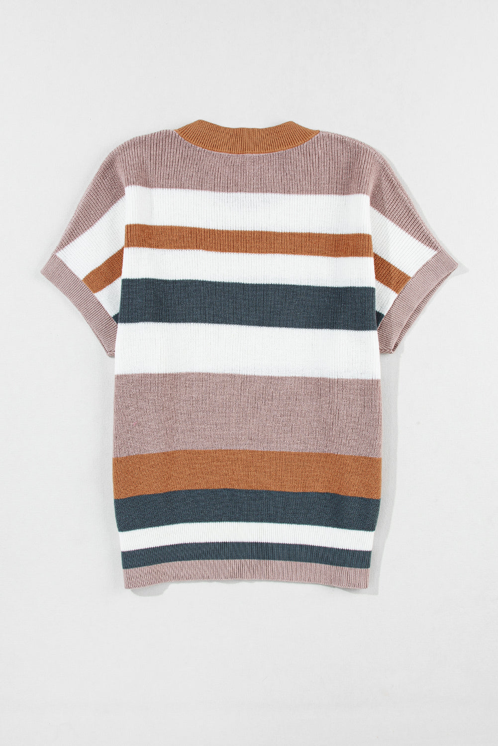 T-shirt à manches courtes en tricot color block rayé camel