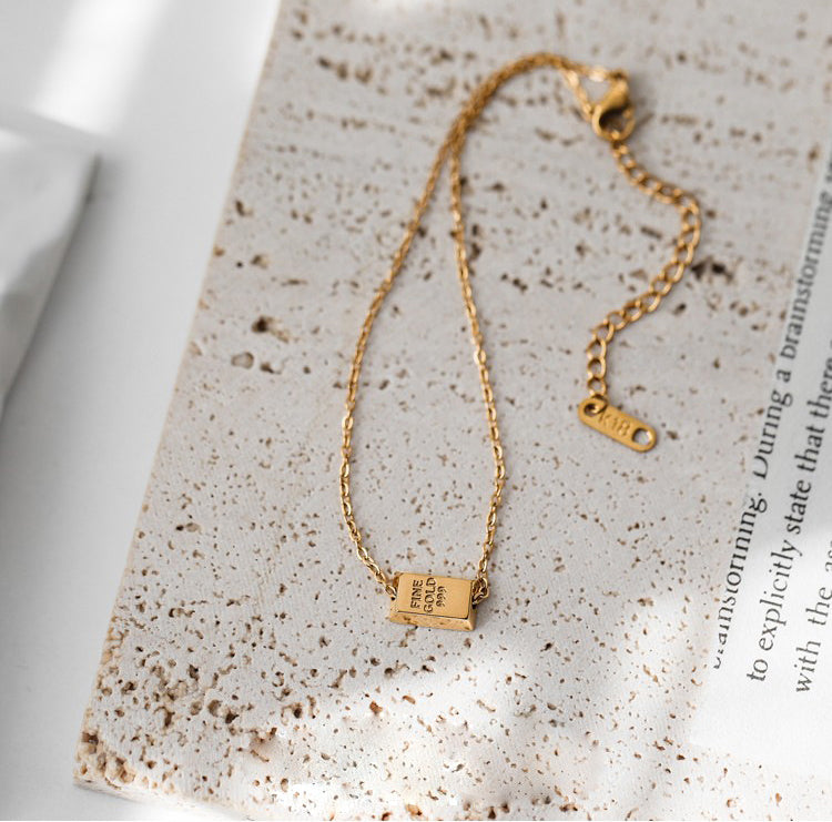 18K Gold Light Luxury Simple Small Gold Bar Gold Brick Advanced Design Anklet