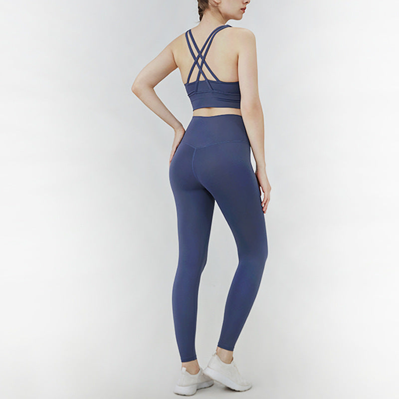 Cross Beauty Back Nude Feel Yoga-Anzug, hohe Taille, Hüftlift, Trainingshose