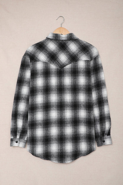 Black Buttons Pocketed Plaid Shacket