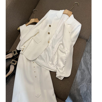 Women's White Vest Skirt Temperament Jacket Two-piece Set