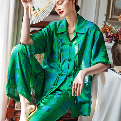 Women's Fashion Lapis Jade Acetate Pajamas Home Wear