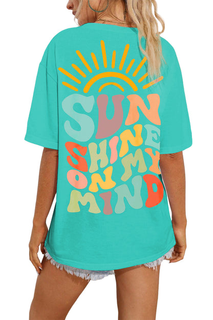 Mintgrünes SUNSHINE ON MY MIND T-Shirt mit Buchstaben-Print