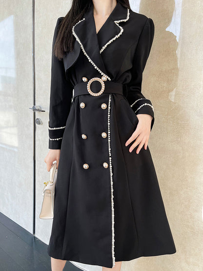 Women's Fashion Jacket Black Long Trench Coat