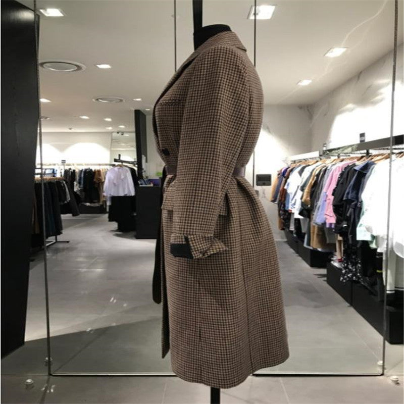 Manteau coréen en laine à carreaux