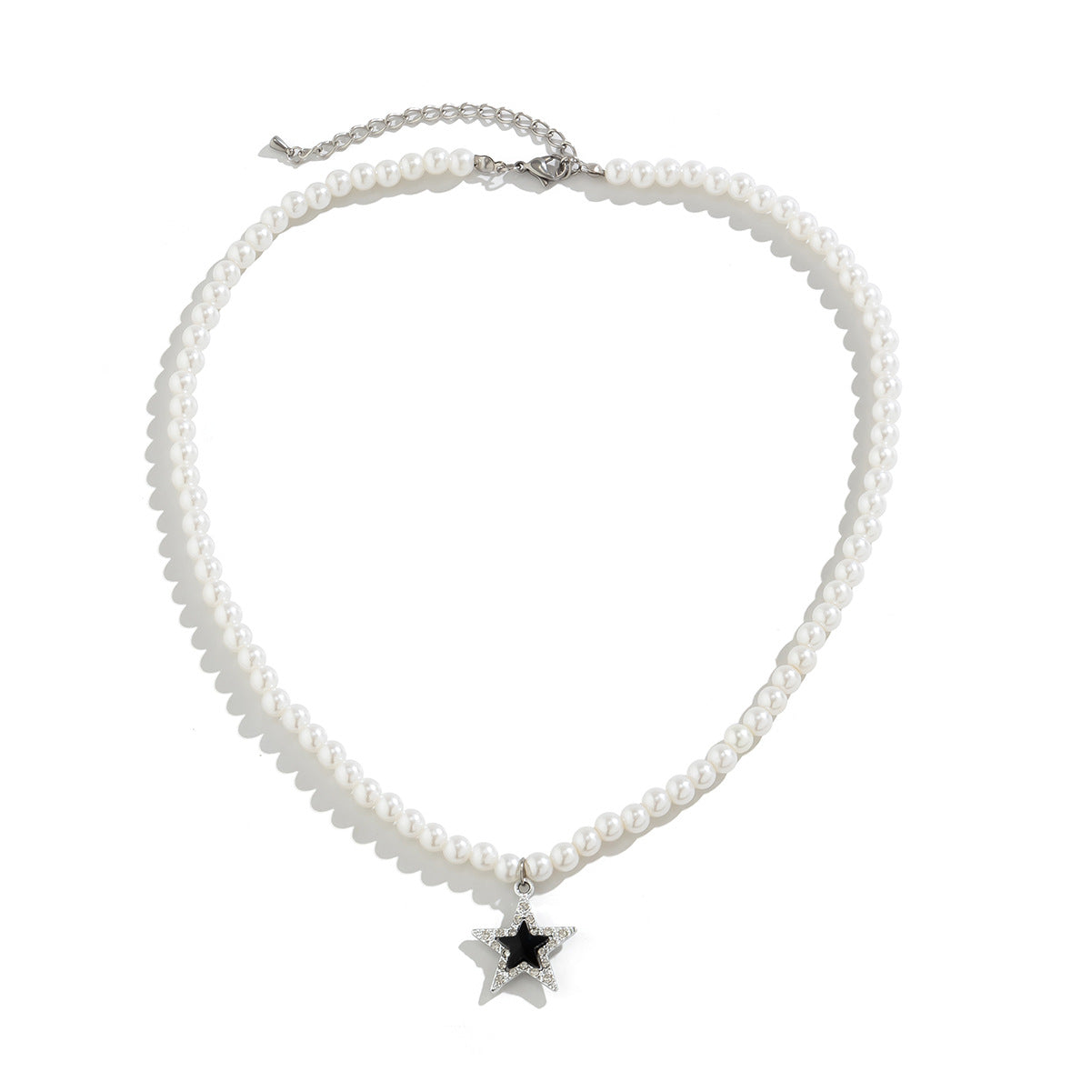 Trendy personalized five-pointed star diamond and pearl design hip-hop necklace