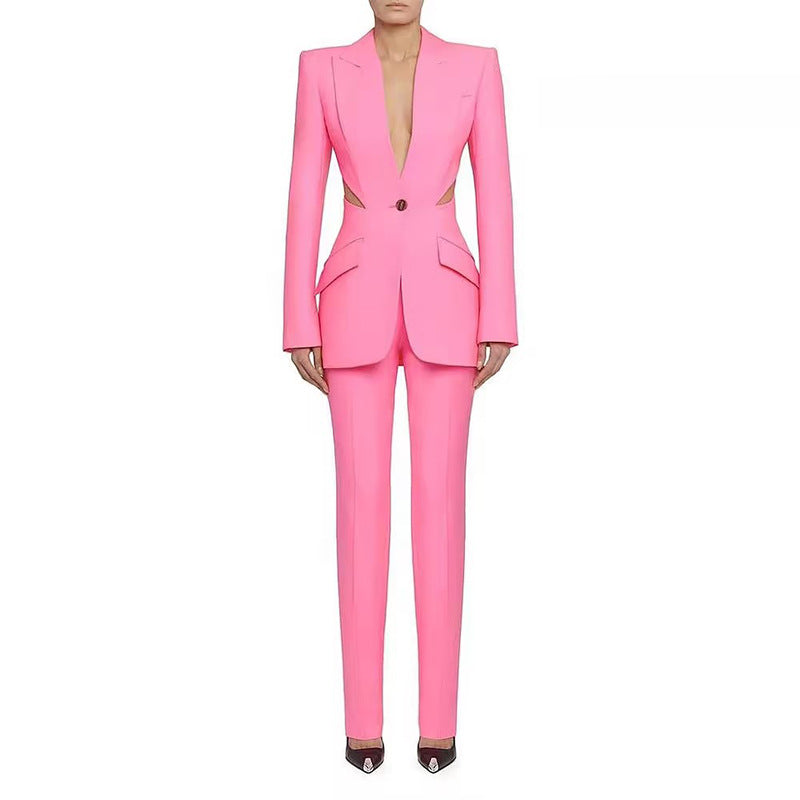 Fashion Hollowed-out Design Sense Slimming Small Suit Leg-showing Suit Pants