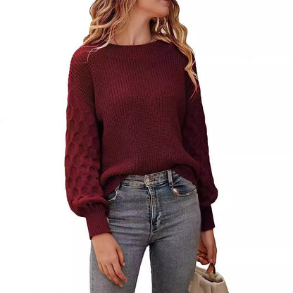 Pull tricoté à col rond et manches lanternes pour femme