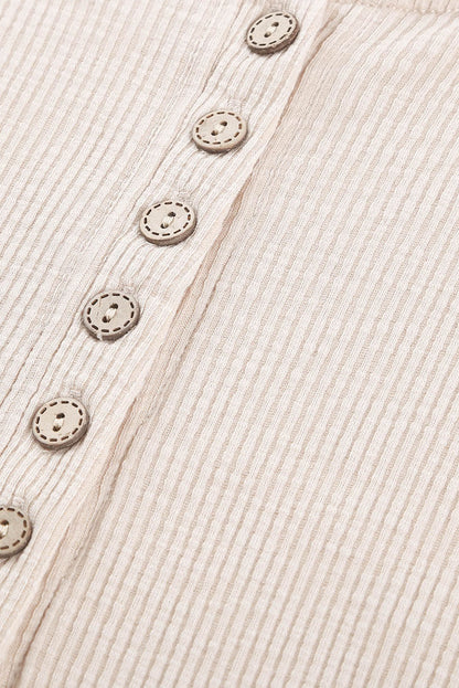 Chemise Henley à manches longues en dentelle côtelée beige pour femme