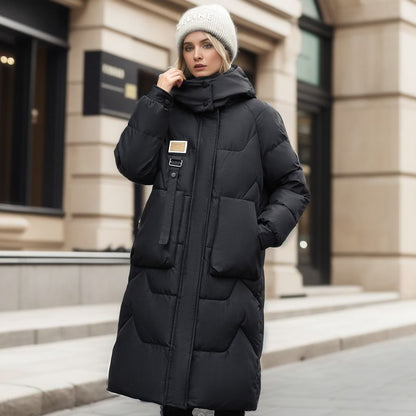 Veste en coton avec chapeau détachable, style mi-long pour femmes