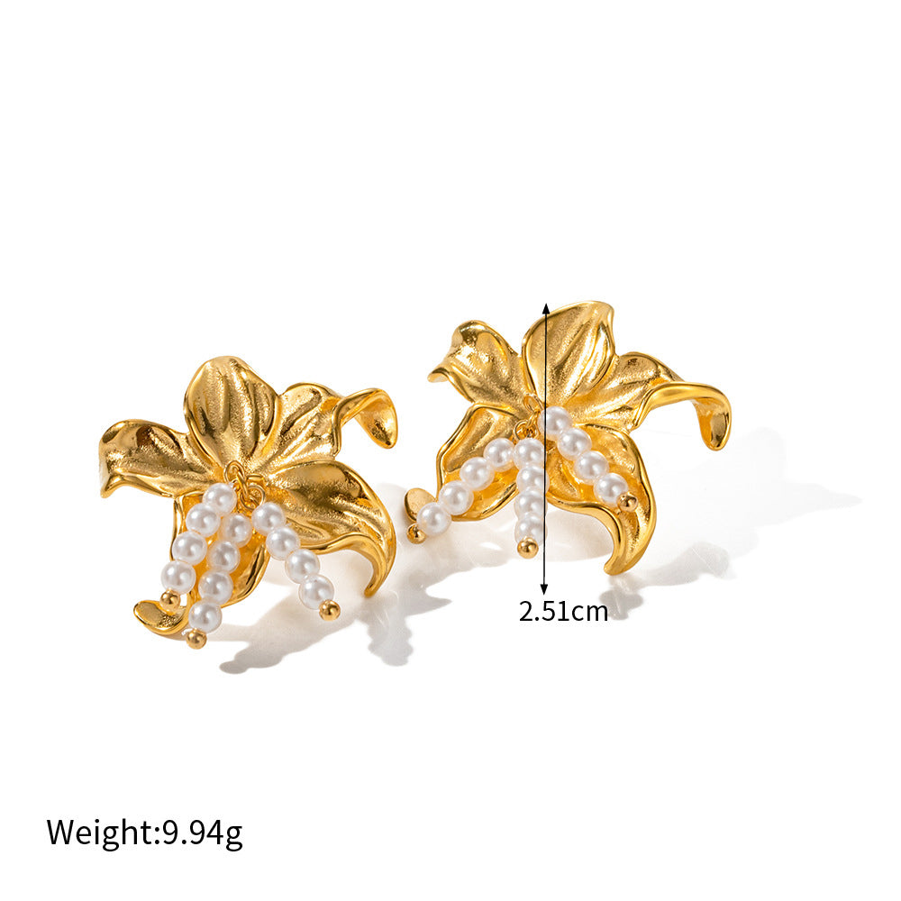 18k Gold Noble Atmosphere Starfish-Inlaid Pearl Earrings