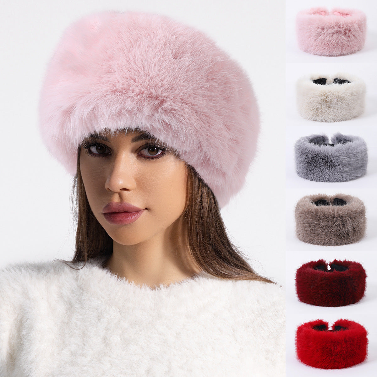 Bonnet en laine avec boule de fourrure pour automne et hiver, chapeau épais en fausse fourrure