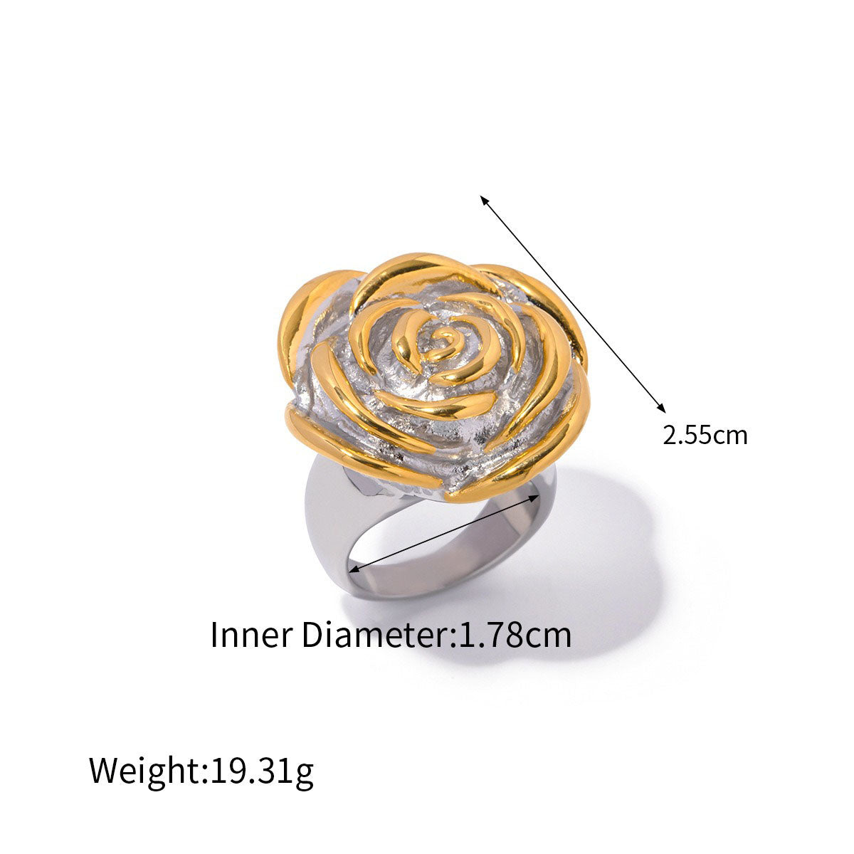 18k gold exquisite and noble flower with gold and silver color matching design ring