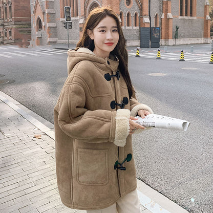 Winter Hooded Thickened Warm Berber Fleece Women's Baggy Coat