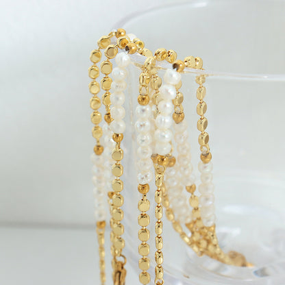 18K gold noble light luxury pearl stitching flat bead design bracelet