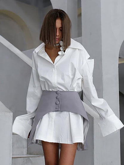 Women's Fashion Casual Contrast Color Shirtdress Two-piece Set