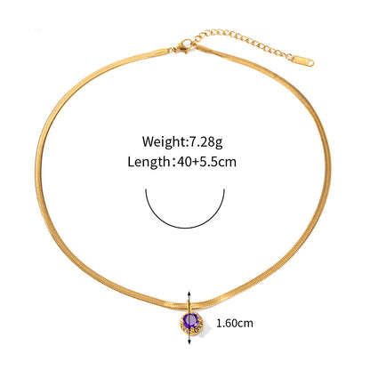 18 Karat Gold, modische, leichte, luxuriöse, flache Schlangenkette mit doppelter dreidimensionaler Zirkon-Anhänger-Design-Anhänger-Halskette