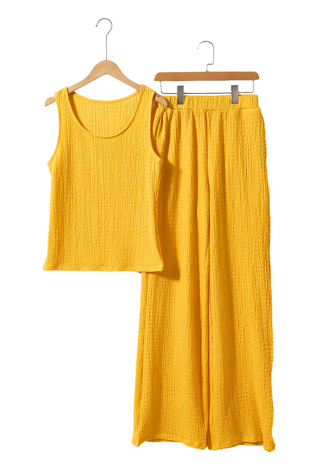 Ensemble débardeur jaune froissé à col en U et pantalon large