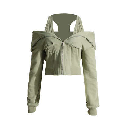 Women's Fake Two-piece Design Waist-tied Hooded Sweater