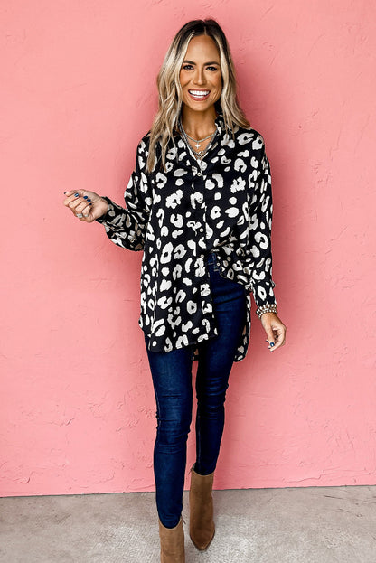 Black Leopard Print Tunic Shirt