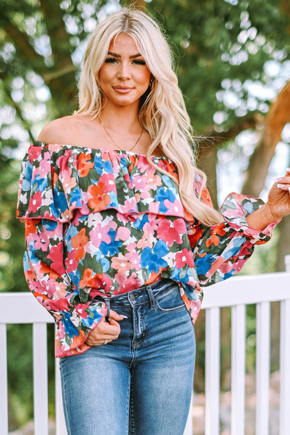 Floral Print Ruffled Off Shoulder Blouse