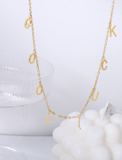 18K gold stylish and simple "GOOD LUCK" design versatile necklace