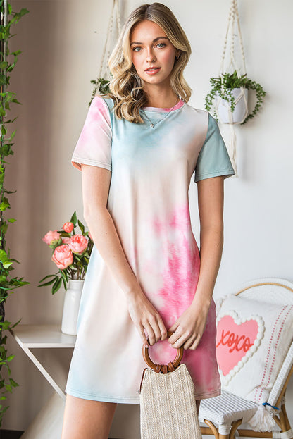 Wholesale Multicolor Tie Dye Short Sleeve T Shirt Dress