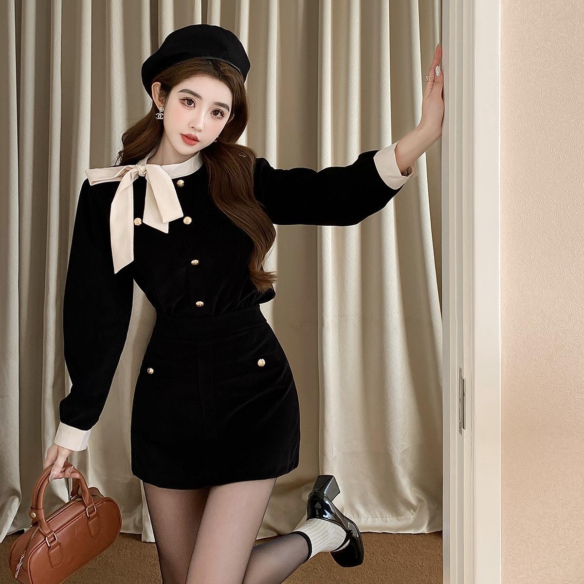 Classic Style French Style Bow Velvet Suit