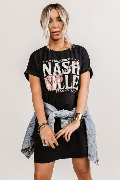 Robe t-shirt tendance noire Nashville Music Festival