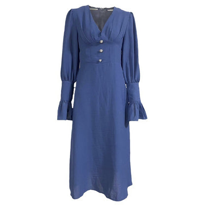 Robe française à col en v pour femmes, taille haute, Slim, tempérament