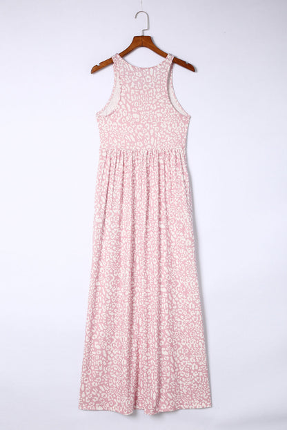 Robe débardeur longue à poches léopard rose