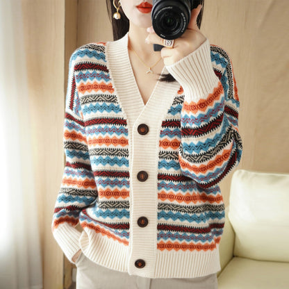 Loose And Lazy Style Women's Outer Wear Western Style Knitted Cardigan