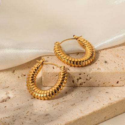 18K Gold Trendy Personalized Bread Pattern Design Earrings