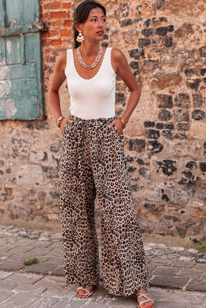 Desert Palm Boho-Hose mit Leopardenmuster und weitem Bein