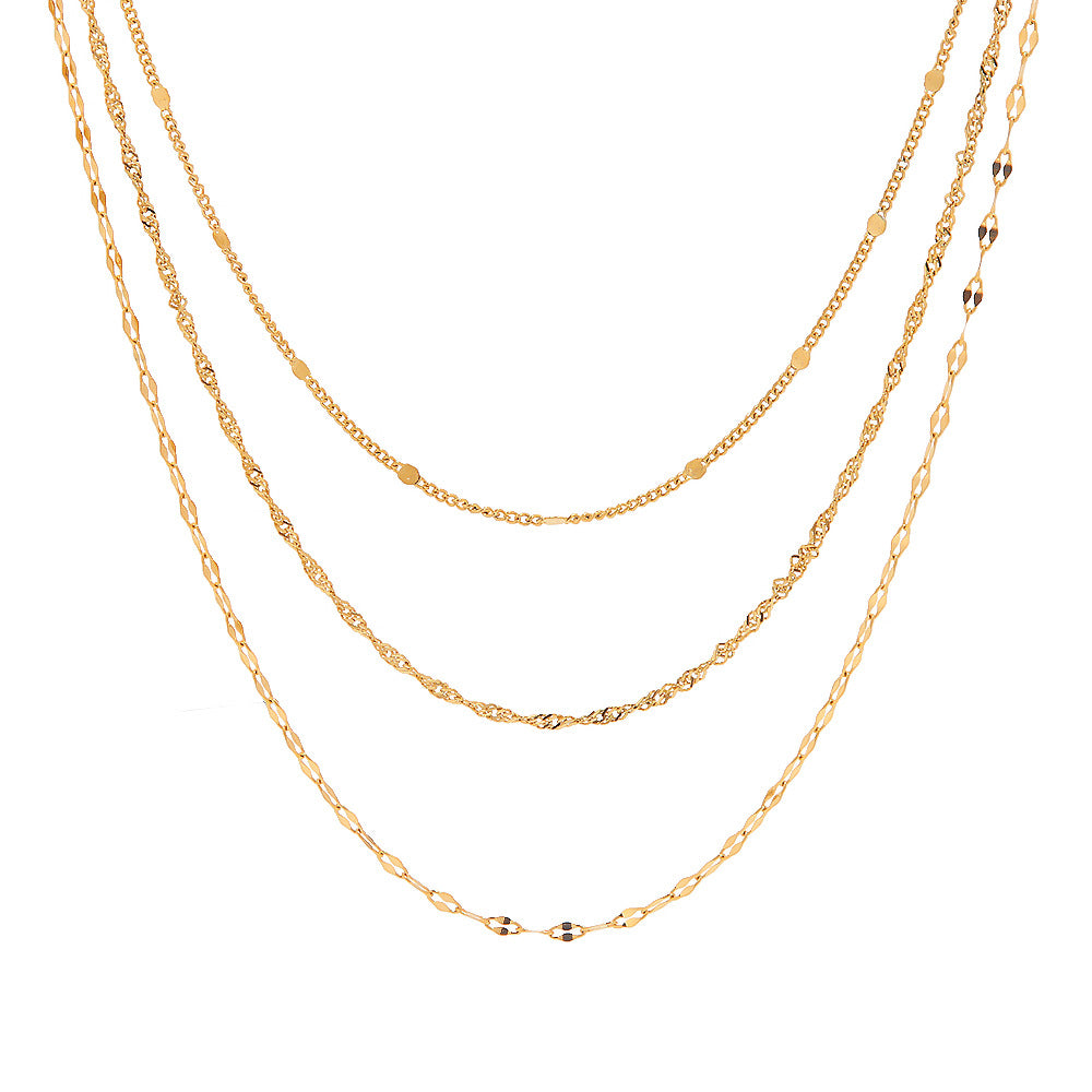 18k Gold Fashion Simple Three-layer Design Versatile Necklace