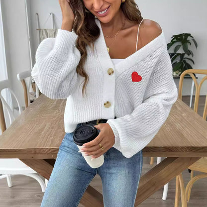 Women's Woven Love Stickers Short Button Coat