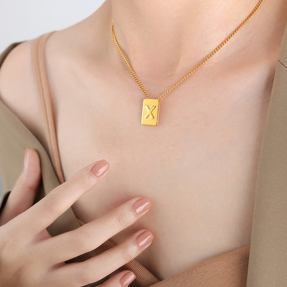 18K romantic personalized square shape necklace with 26 English letters design light luxury style