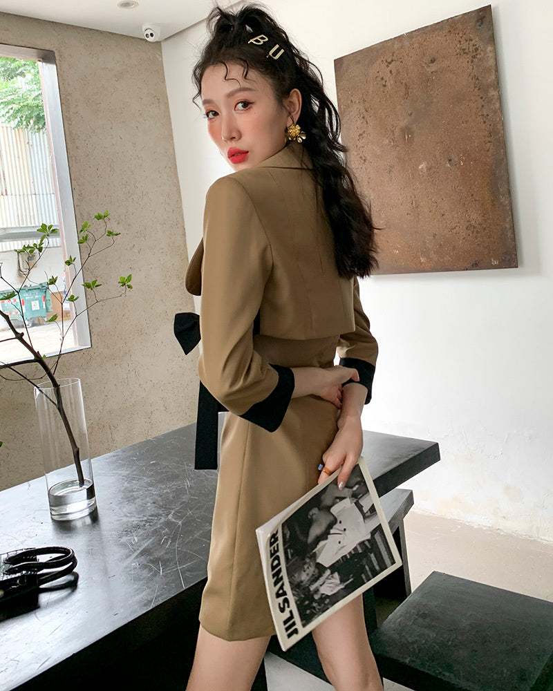 Women's Bow Knot Blazer Short Jacket Dress Set