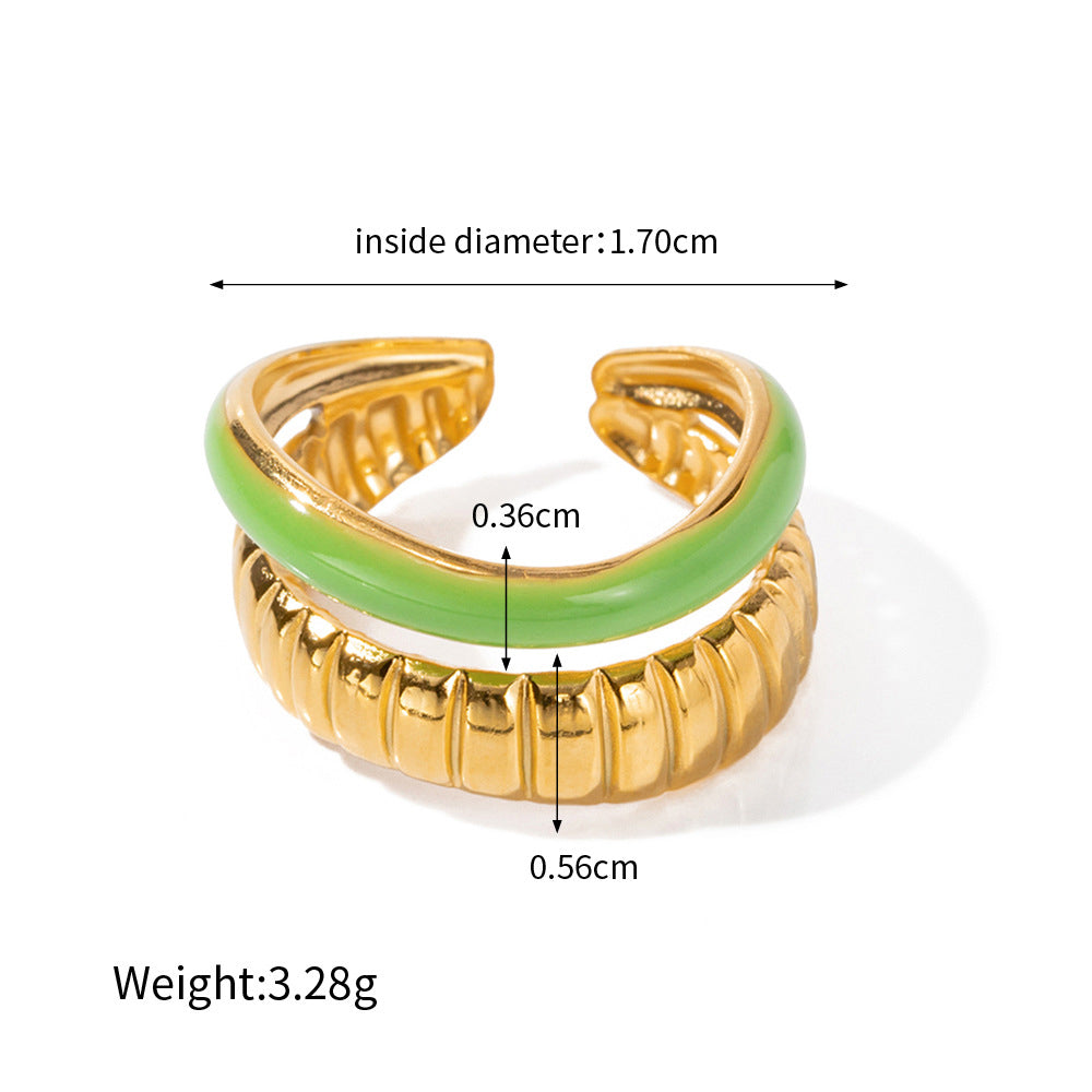 18K Gold Exquisite Personalized Double Bread Pattern Opening Design Simple Style Versatile Ring