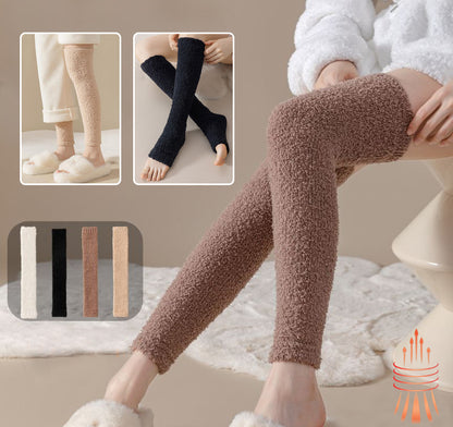 Chaussettes d'hiver chaudes en peluche pour femmes, chaussettes de protection à double usage pour le talon et le genou pour les personnes âgées