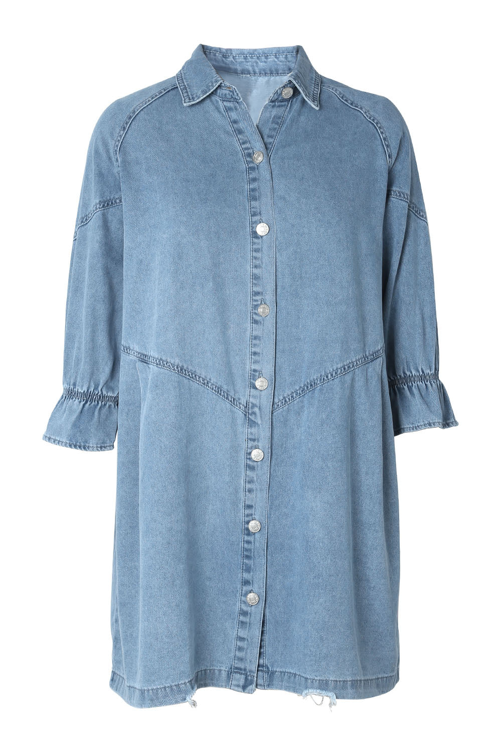 Sky Blue Buttoned Long Sleeve Denim Mini Dress