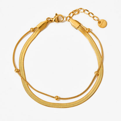 18K gold exquisite and simple double-layer design versatile bracelet with round beads